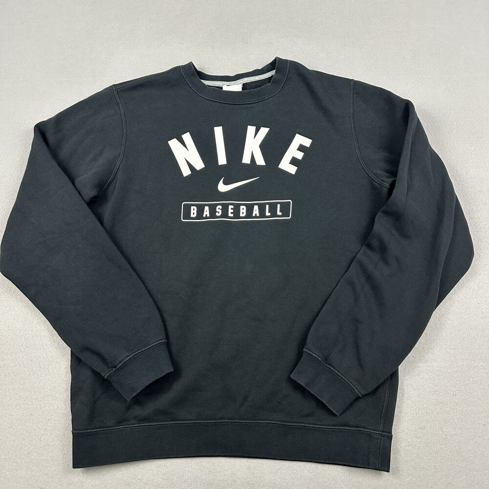 Nike Sweatshirt Men Small Black White Baseball Crewneck Center Swoosh Pullover S